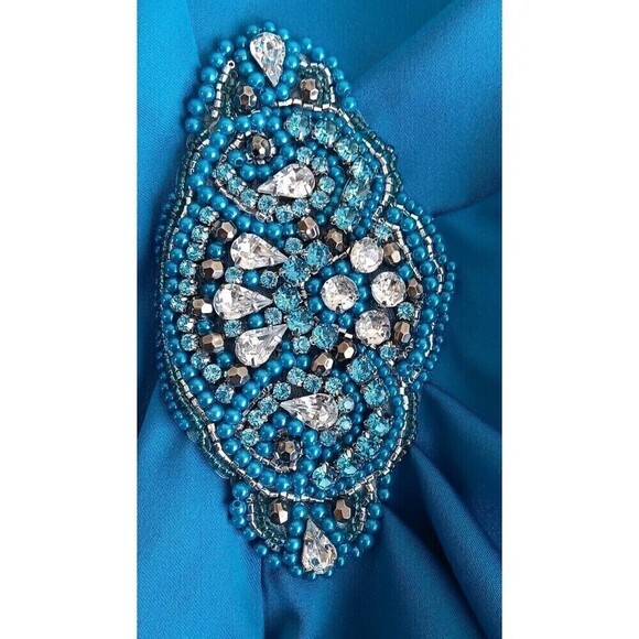 NWT Jessica Howard Size 10 Aqua/Teal Blue Evening Off-Shoulder Formal Dress - Picture 10 of 12